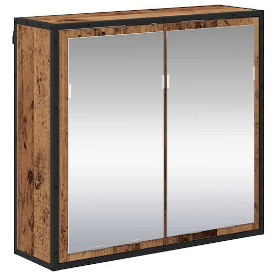 vidaXL Vanity Unit Without Sink With Mirror & Column M80xD33xH60cm Old Wood