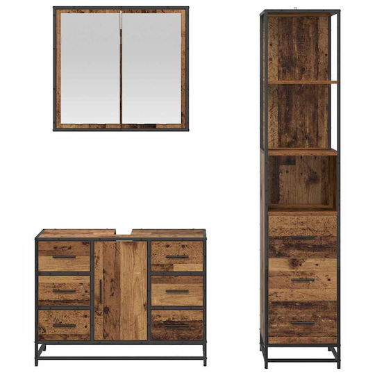 vidaXL Vanity Unit Without Sink With Mirror & Column M80xD33xH60cm Old Wood