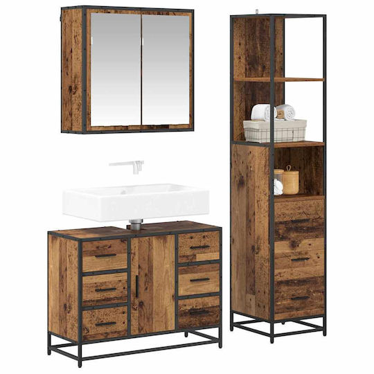 vidaXL Vanity Unit Without Sink With Mirror & Column M80xD33xH60cm Old Wood