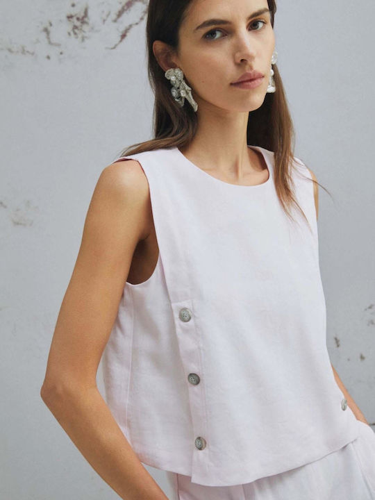 Women's Summer Linen Sleeveless White Blouse