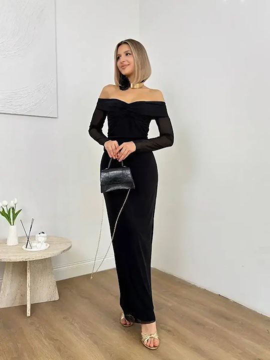Maxi Φόρεμα για Γάμο / Βάπτιση Strapless με Τούλι Μαύρο
