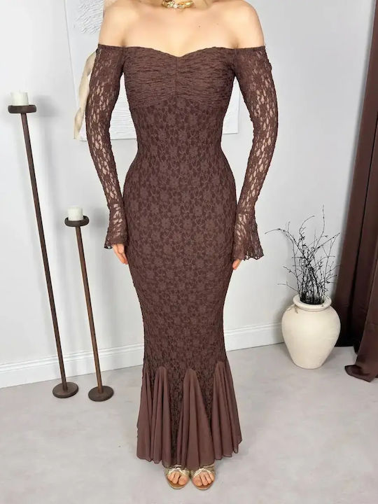 Women's Summer Maxi Dress for Wedding / Christening with Lace Brown