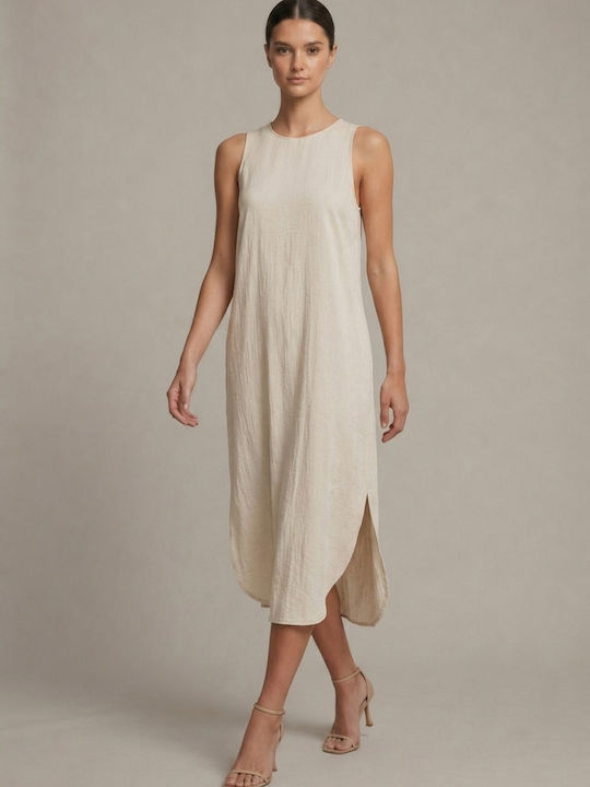 Summer Midi Dress with Tearing Beige