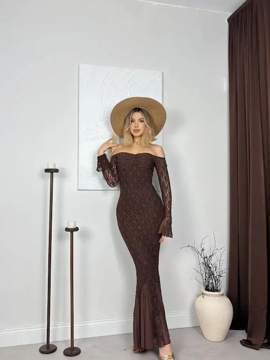 Women's Summer Maxi Dress for Wedding / Christening with Lace Brown