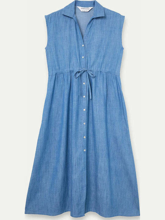 Summer Midi Seersucker Dress Light Blue