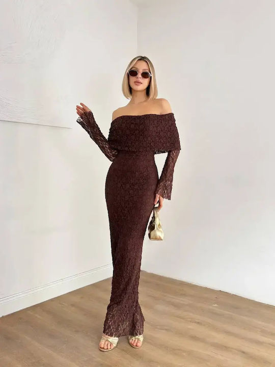 Women's Summer Maxi Dress for Wedding Christening with Lace Brown