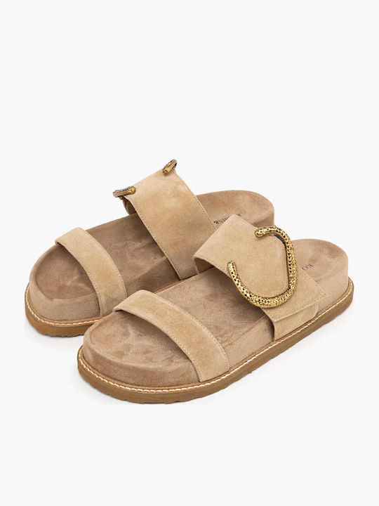 Damen Flache Sandalen Braun
