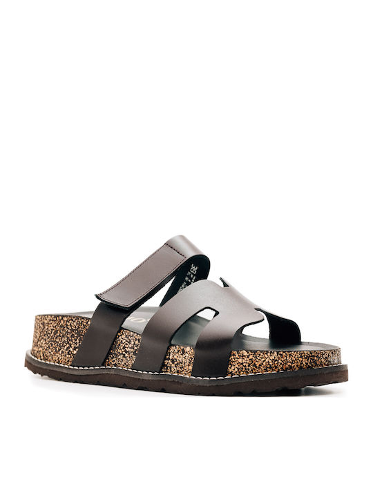Leder Flache Damen Sandalen Braun