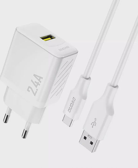 Dudao Φορτιστής GaN με Θύρα USB-A και Καλώδιο USB-C 12W Λευκός (A23TEU)