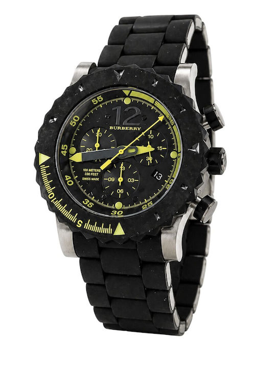 Burberry Men's Watch 43mm Chronograph Battery with Black Metal Bracelet
