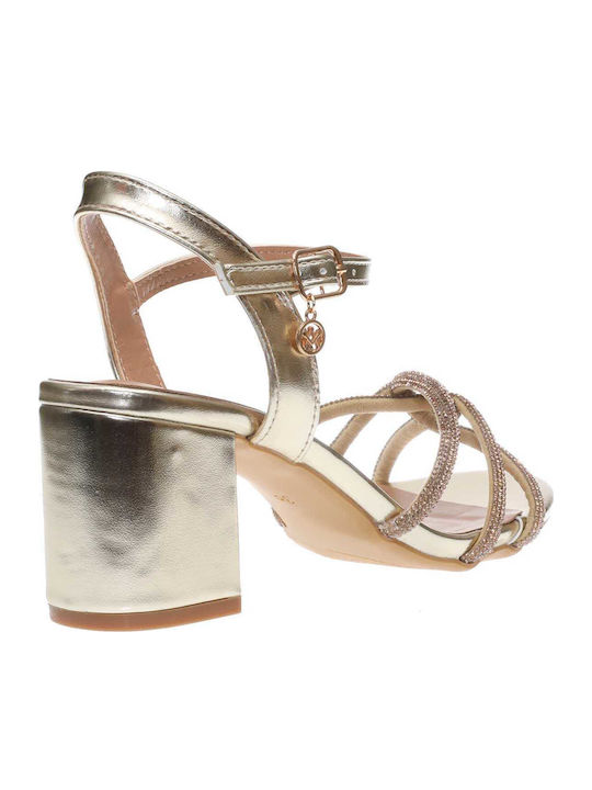 Damen Sandalen mit Strass Gold Leder