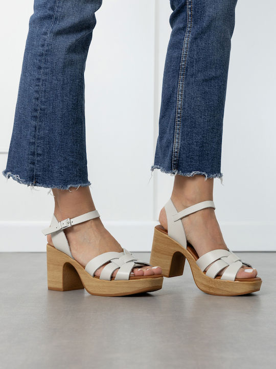 Damen Sandalen Aus Leder Weiß