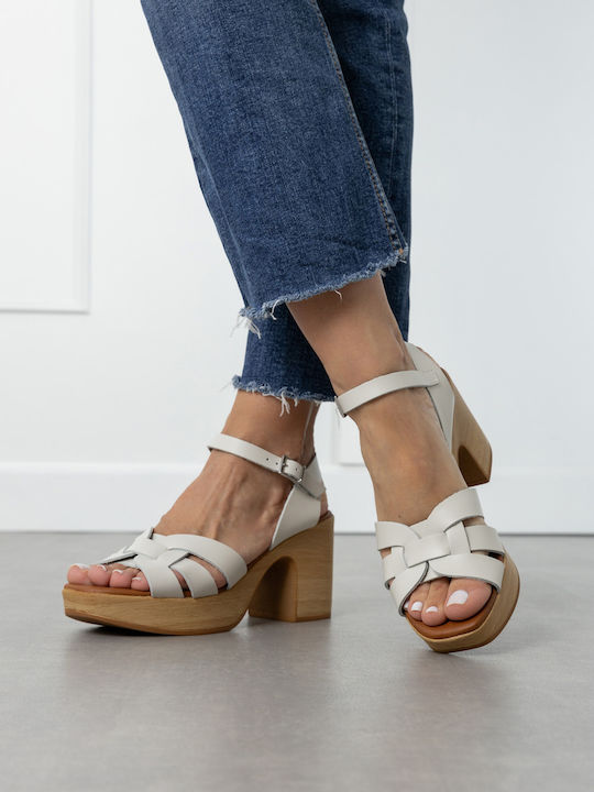 Damen Sandalen Aus Leder Weiß