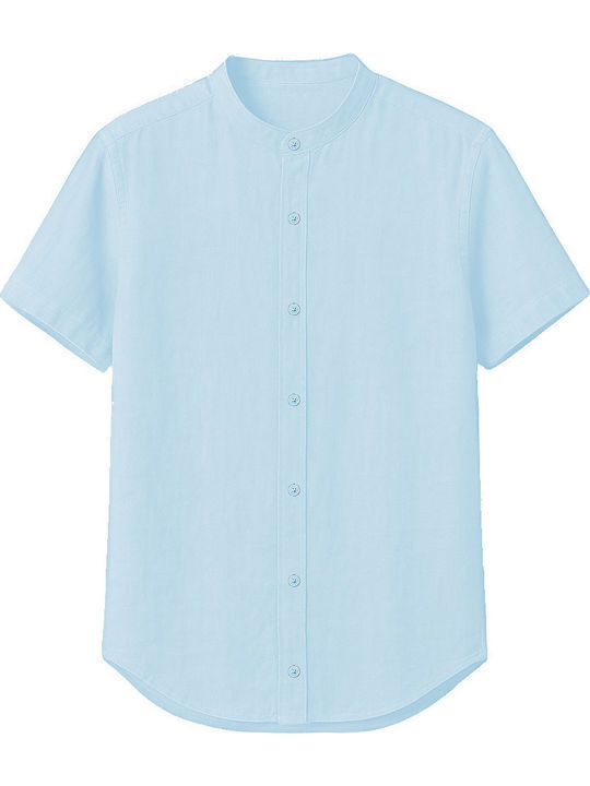 Kurzärmeliges Leinenhemd Hellblau