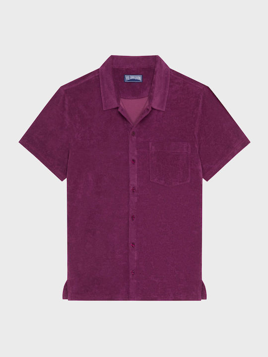 Short Sleeve Cotton Shirt in Regular Fit Burgundy