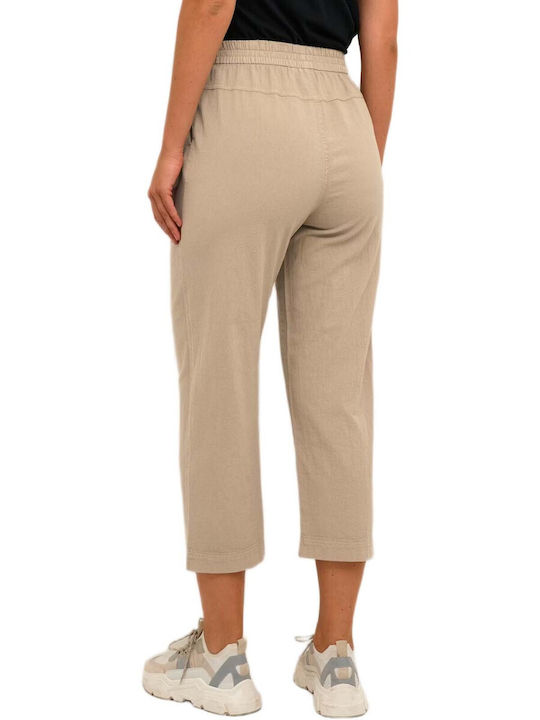 Kaffe Women's High Rise Pantaloons with Rubber Band Beige