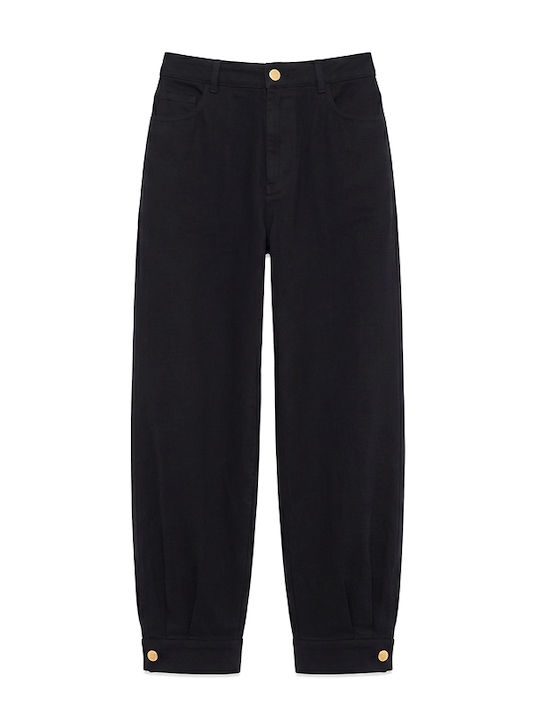 Women C.manolo High Rise Fabric Trousers in Slim Fit Black