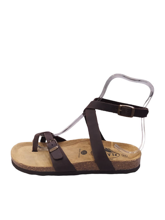 Leather Women's Flat Sandals Anatomic Marron Apure
