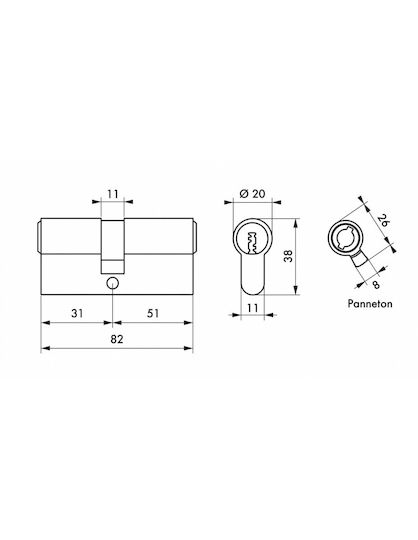 Thirard Cilindru Securitate Pentru Yală 82mm (31-51) cu 5 Chei Argintiu