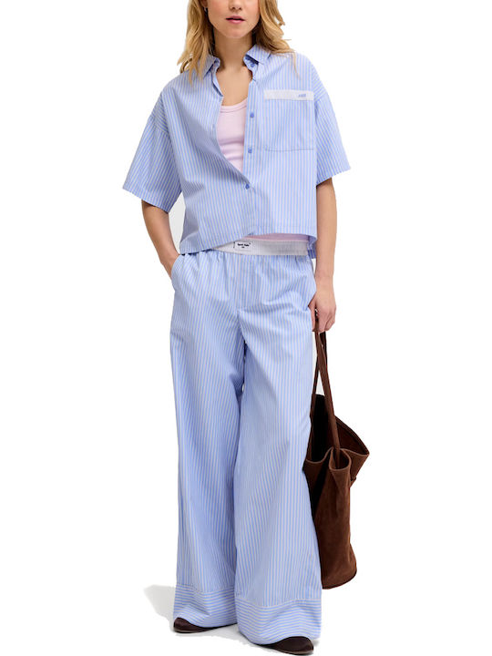Short Sleeve Women's Shirt White-Blue