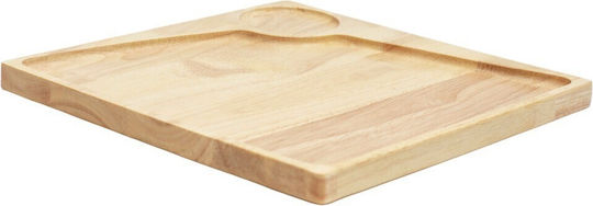 Ξύλινο Πιάτο Rubberwood Τετράγωνο & Θέση Για Ντιπ Με Τοίχωμα 25 Εκ.