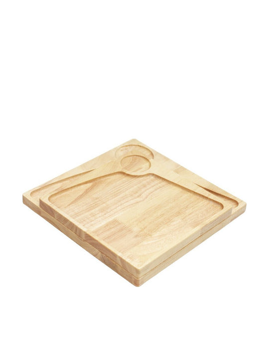 Ξύλινο Πιάτο Rubberwood Τετράγωνο & Θέση Για Ντιπ Με Τοίχωμα 25 Εκ.