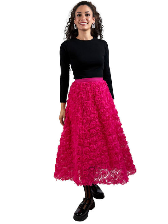 Maxi Φούστα Floral Φούξια