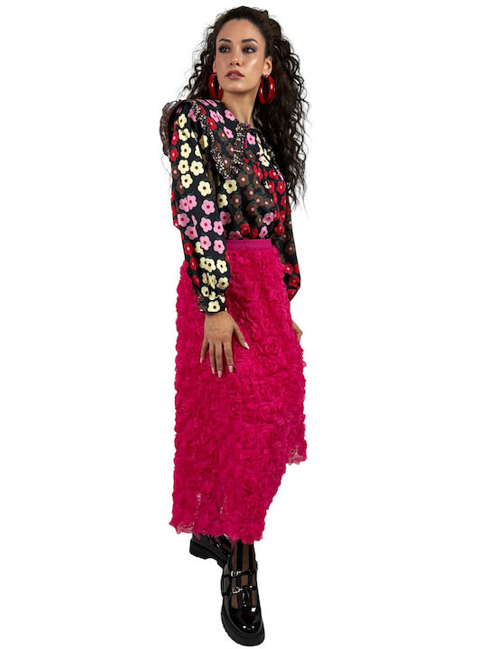 Maxi Φούστα Floral Φούξια