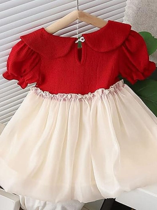 Girls Dress Short Sleeve Red/Cream