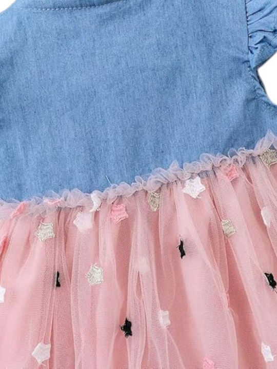 Girls Dress Sleeveless Denim Pink
