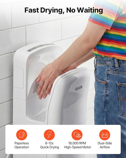 Vevor Plastic Hand Dryer With Sensor In White Colour 1.95kW LSGSJBSSL000DILPE001V2