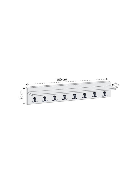 Megapap Wall Hanger Vettini Wooden 16 Hooks White 100x20x12cm