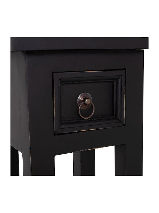Square Side Table Ramu Made of Solid Wood with Drawers Black M25xW25xH66.5cm