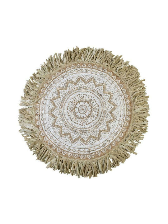 Inart Chindi Βαμβακερό με Κρόσια Φ120cm Natural / Λευκό Inart Chindi Βαμβακερό με Κρόσια Φ120cm Natural / Λευκό