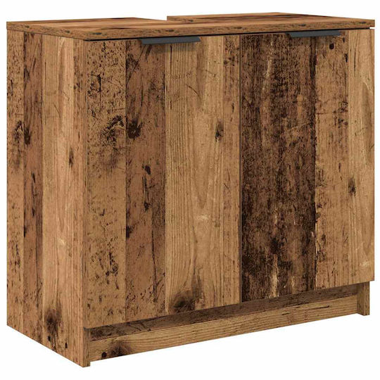 vidaXL Countertop with Sink & Mirror Old Wood, Brown
