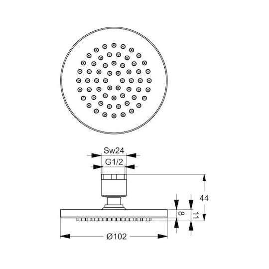 Ideal Standard Brass Round Showerhead Gray Ø10.2cm Idealrain