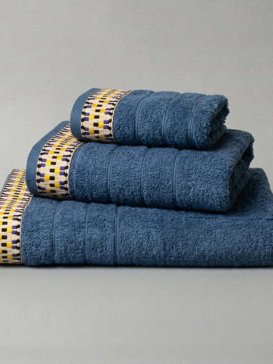 White Fabric Hand Towel Cotton 30x50cm Blue Weight 600gr/m²