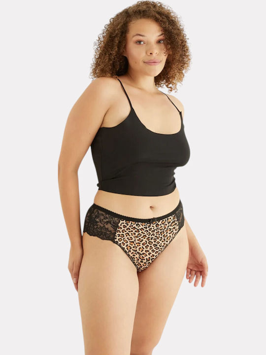 Hohe Taille Damen-Slips Brazil MultiPack mit Spitze Schwarz