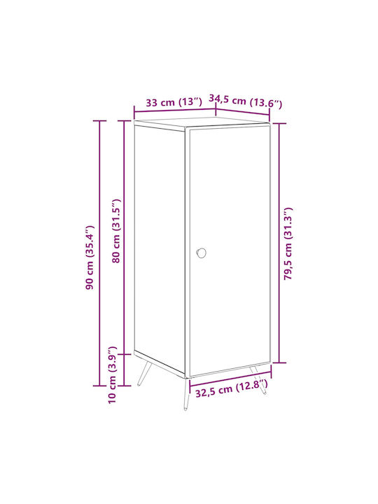 Дървен Буфет с Чекмеджета Кафяв 33x34.5x90см