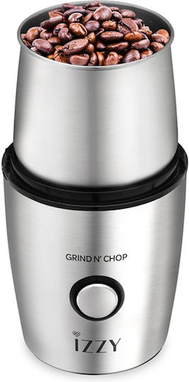 Izzy Elektrische Kaffeemühle 200W mit Getreidekapazität 100gr Silber