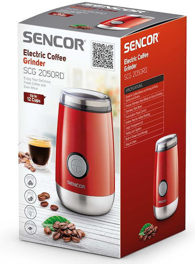 Sencor Electric Coffee Grinder 150W with 60g Capacity Red