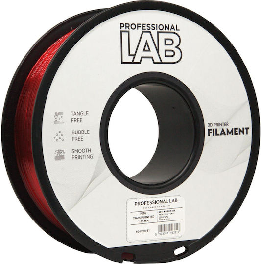 Filament PETG Imprimantă 3D Profesional Lab 1 Kg 1.75 Mm Roșu Transparent