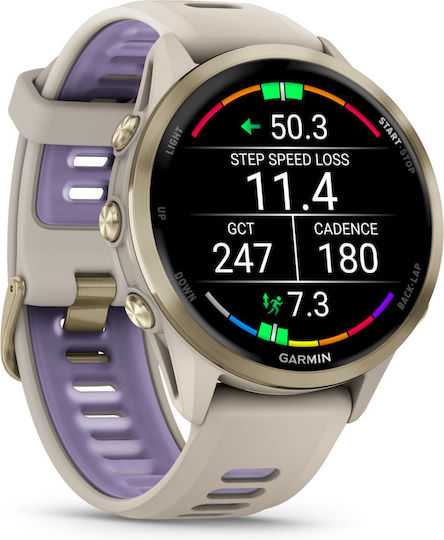 Garmin Forerunner 970 Titanium 47mm Waterproof Smartwatch with Heart Rate Monitor (Soft Gold Titanium with French Gray and Translucent Indigo)
