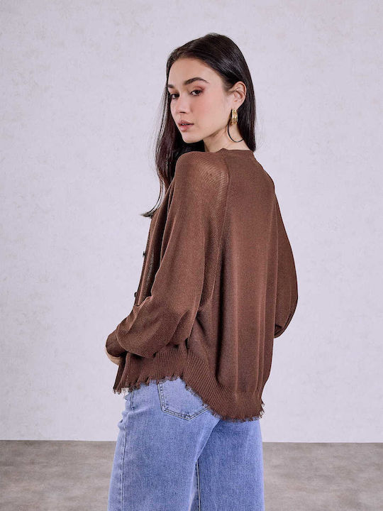 Celestino Women's Cardigan Fringes At The Hem Brown