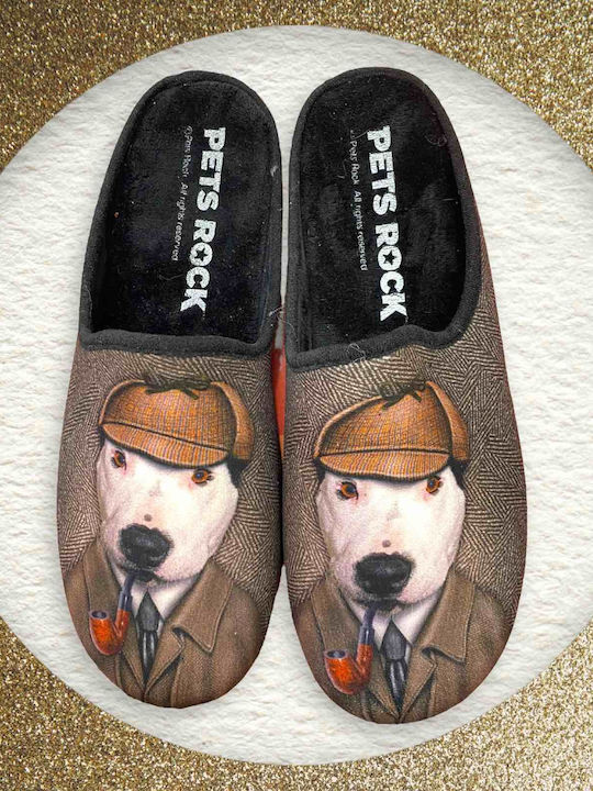 Мъжки Чехли С Полар Кафяви