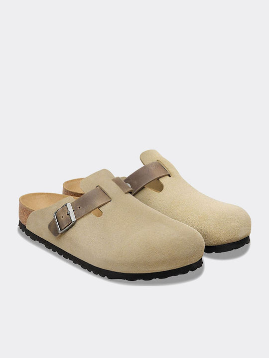Boston Leather Winter Men's Slippers Khaki