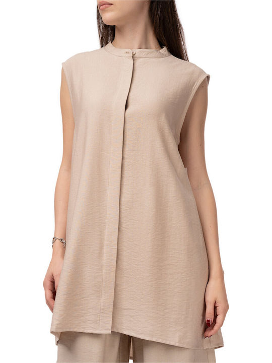 Women's Sleeveless Beige Blouse