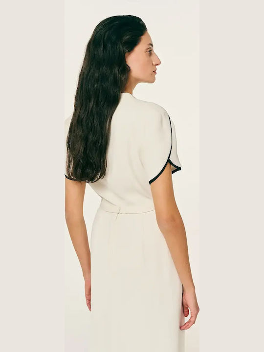 Summer Midi Dress Short Sleeve Wrap Ecru