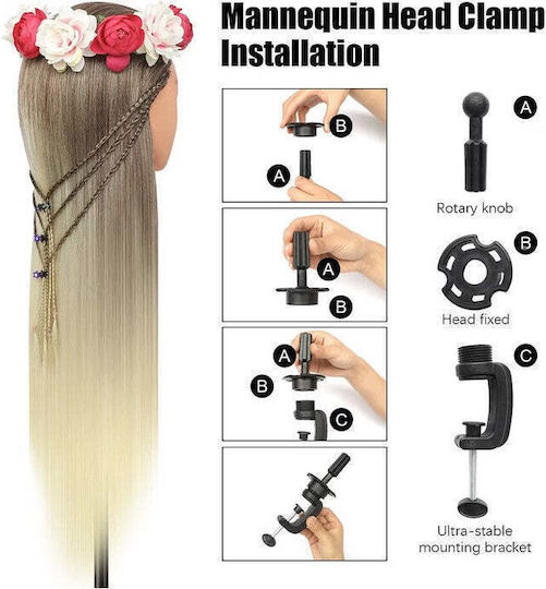 Manchină Practică Cap Ombre 65cm Păr Des Gros Pentru Coafor Suport