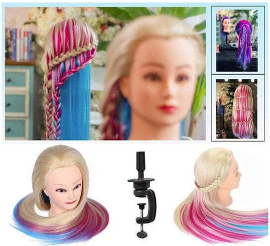 Cap Manechin Pentru Practică Blond Auriu Albastru Roz 65cm Păr Des Stand
